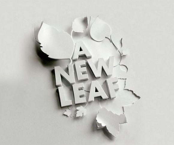 PS制作纸面上的剪切树叶效果和立体字缩略图