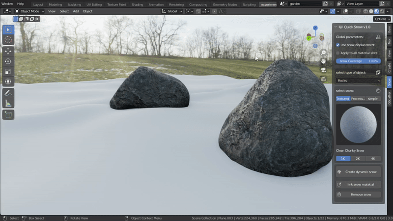 Blender下雪覆盖效果插件 – Quick Snow v4.0插图4 Blender下雪覆盖效果插件 – Quick Snow v4.0