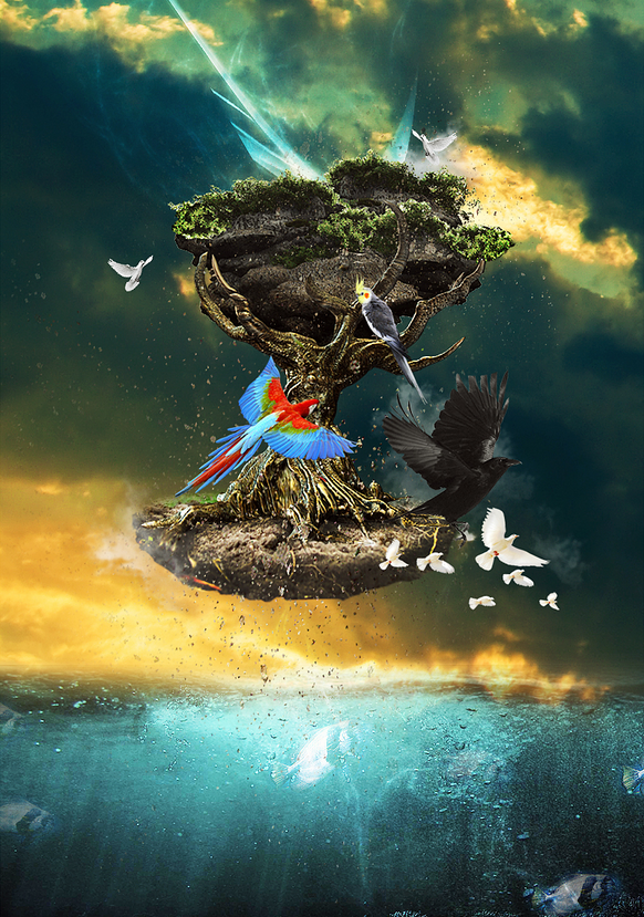 PS合成超现实风格的海上浮树缩略图