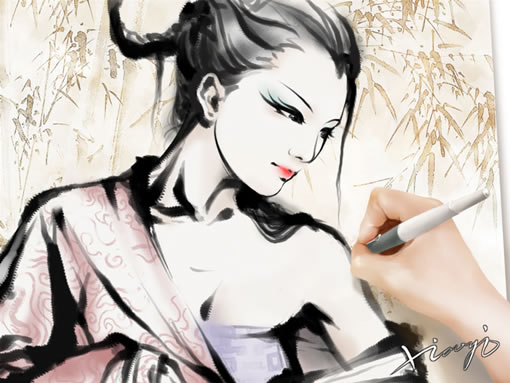 PS鼠绘水墨风格美女缩略图