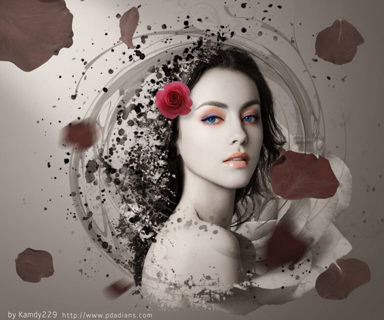 PS合成一个玫瑰纷飞的美女插画缩略图