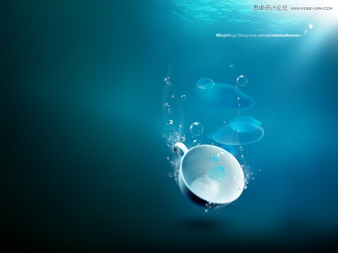 Photoshop设计水底中下落杯子场景桌面教程缩略图