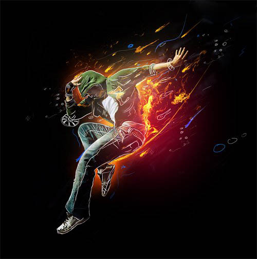 PS制作一个时尚动感的火焰人缩略图